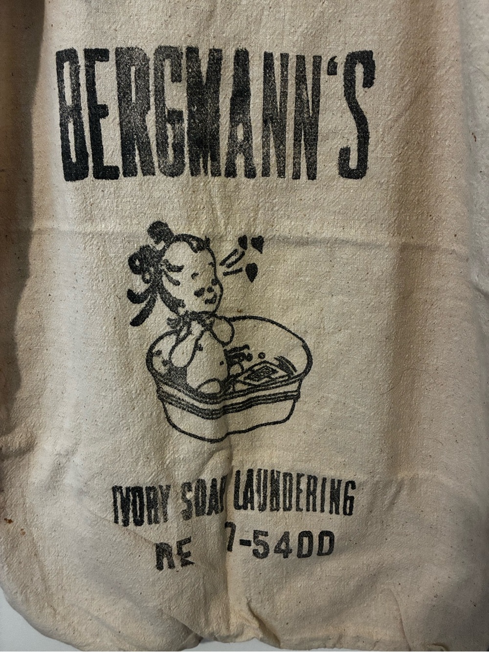 Vintage 1950s Bergmann's Ivory Soap Laundering Heavy Canvas Bag Washington DC